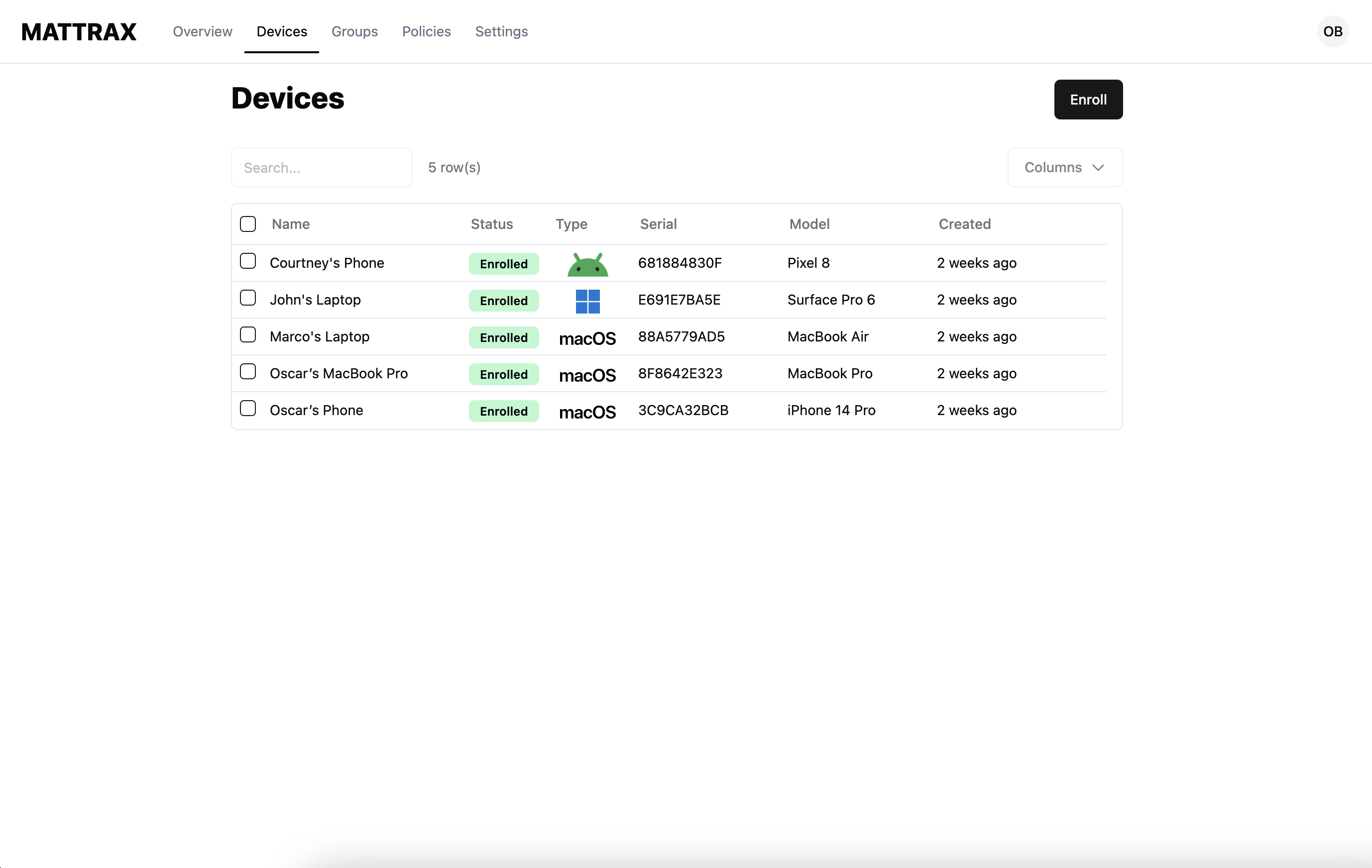 Mattrax dashboard